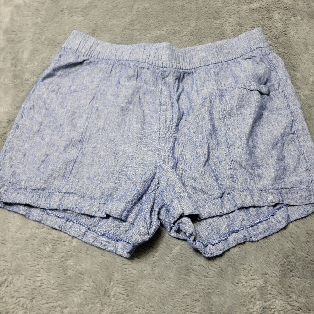 Old Navy Womens L Blue Linen Pull On Drawstring Shorts Comfort Chambray Summer
